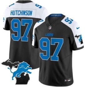 Black/White Detroit Lions #97 Aidan Hutchinson F.U.S.E. 2024 Michigan Patch Vapor Limited Stitched Jersey - DTL382