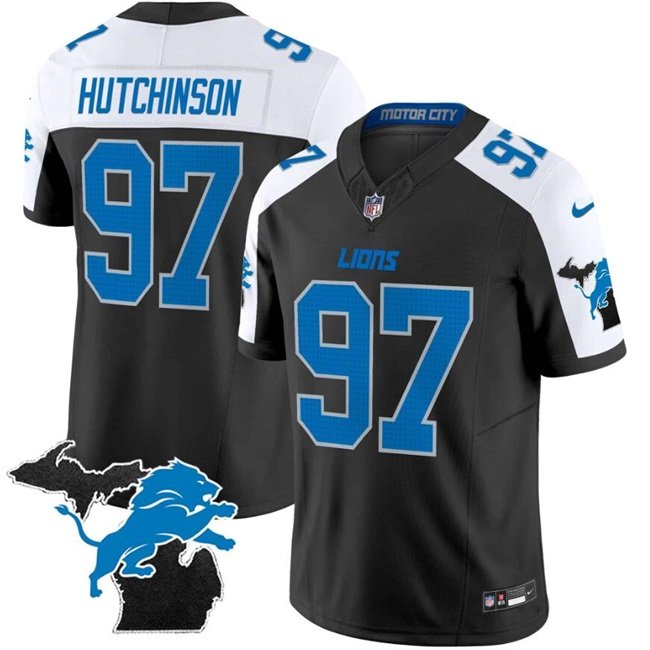 Black/White Detroit Lions #97 Aidan Hutchinson F.U.S.E. 2024 Michigan Patch Vapor Limited Stitched Jersey - DTL382
