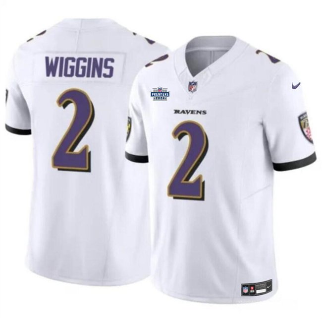 White Baltimore Ravens #2 Nate Wiggins 2024 With Dradt Patch F.U.S.E Vapor Limited Football Jersey - BRJ111