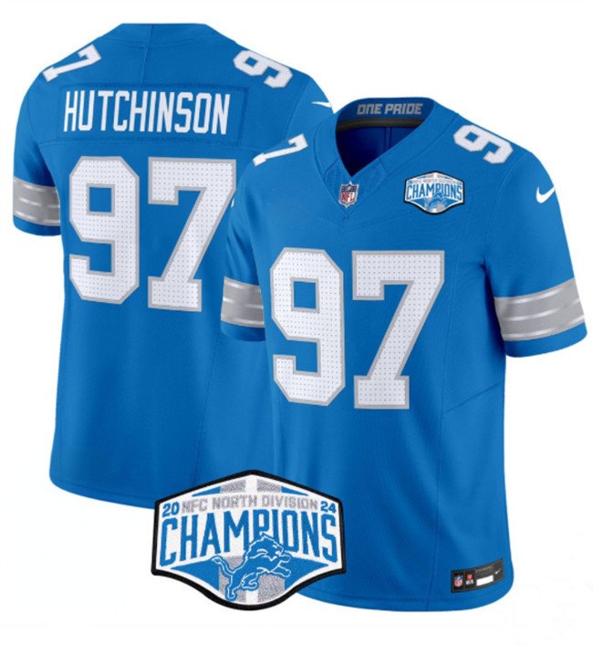 Blue Detroit Lions #97 Aidan Hutchinson 2024 NFC North Champions F.U.S.E. Vapor Limited Stitched Jersey - DTL238