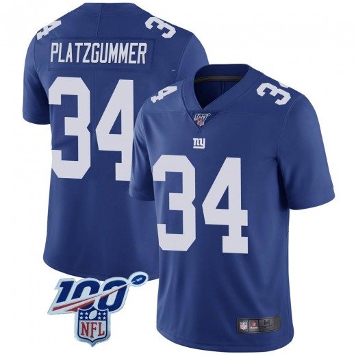 New York Giants Royal #34 Sandro Platzgummer 100th Vapor Stitched Jersey - NYG180