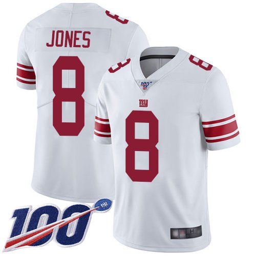 Nike Giants #8 Daniel Jones White Stitched NFL 100th Season Vapor Limited Jersey - NYG296