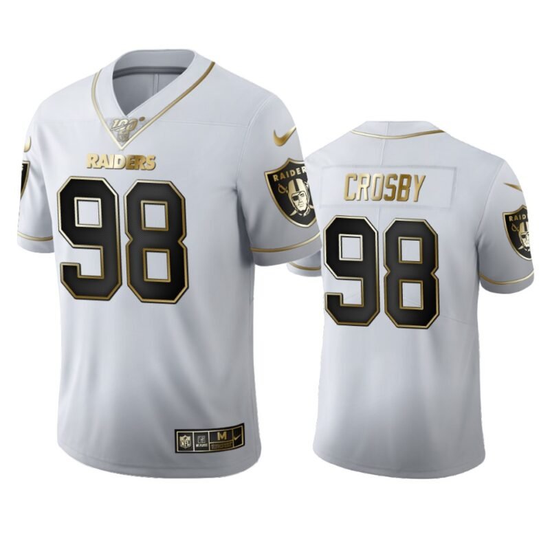 Las Vegas Raiders #98 Maxx Crosby Nike White Golden Edition Vapor Limited NFL 100 Jersey - LVR103