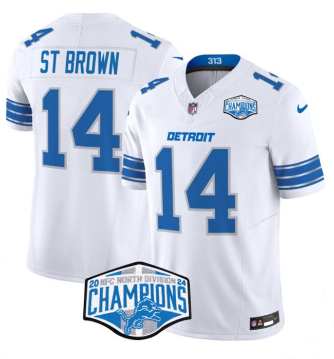 White Detroit Lions #14 Amon-Ra St. Brown 2024 NFC North Champions F.U.S.E. Vapor Limited Stitched Jersey - DTL193