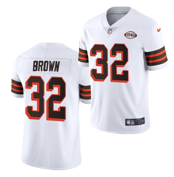 White  Cleveland Browns #32 Jim Brown 1946 Collection Vapor Stitched Football Jersey - CLB105