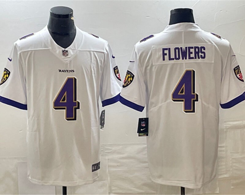 White Baltimore Ravens #4 Zay Flowers Vapor Untouchable Football Jersey - BRJ327