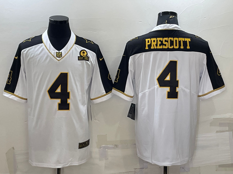 White Gold Dallas Cowboys #4 Dak Prescott With 1960 Patch Thanksgiving Vapor Untouchable Limited Stitched Football Jersey - DLC194