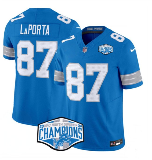 Blue Detroit Lions #87 Sam LaPorta 2024 NFC North Champions F.U.S.E. Vapor Limited Stitched Jersey - DTL349