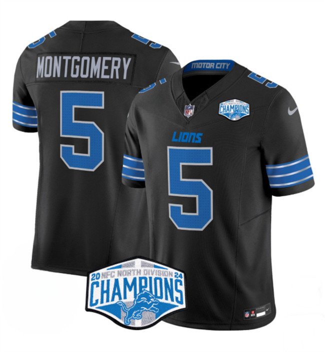 Black Detroit Lions #5 David Montgomery 2024 NFC North Champions F.U.S.E. Vapor Limited Stitched Jersey - DTL130