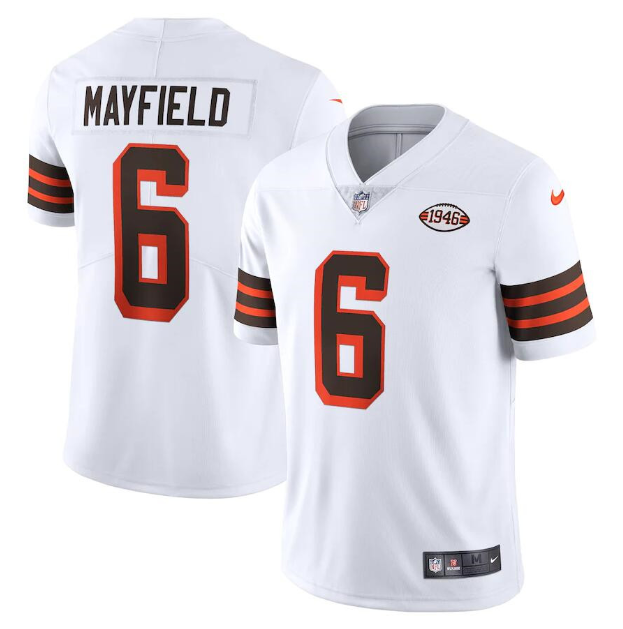 White Cleveland Browns #6 Baker Mayfield 1946 Vapor Stitched Football Jersey - CLB279