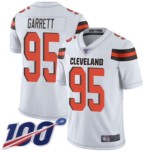 Nike Browns #95 Myles Garrett White Stitched NFL 100th Season Vapor Limited Jersey - CLB208