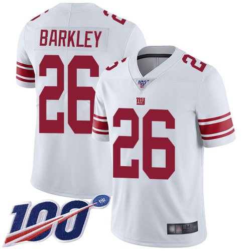 Nike Giants #26 Saquon Barkley White Stitched NFL 100th Season Vapor Limited Jersey - NYG30