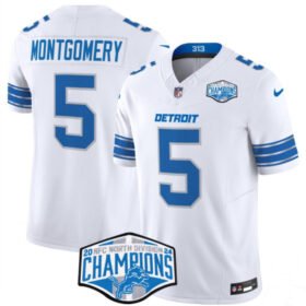 White Detroit Lions #5 David Montgomery 2024 NFC North Champions F.U.S.E. Vapor Limited Stitched Jersey - DTL363