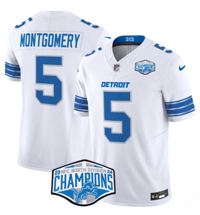 White Detroit Lions #5 David Montgomery 2024 NFC North Champions F.U.S.E. Vapor Limited Stitched Jersey - DTL363