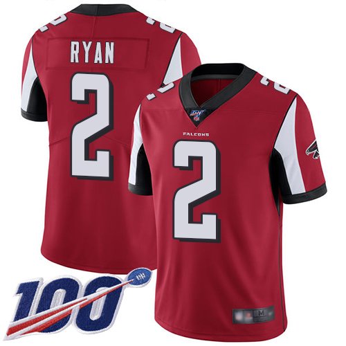 Nike Falcons #2 Matt Ryan Red Team Color Stitched NFL 100th Season Vapor Limited Jersey - AFJ132