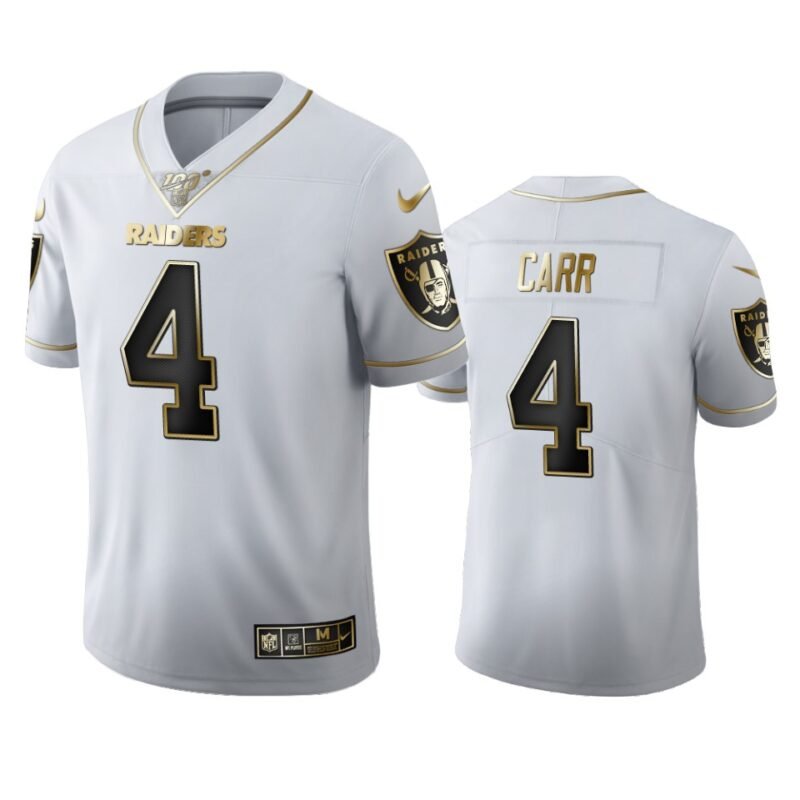 Las Vegas Raiders #4 Derek Carr Nike White Golden Edition Vapor Limited NFL 100 Jersey - LVR279