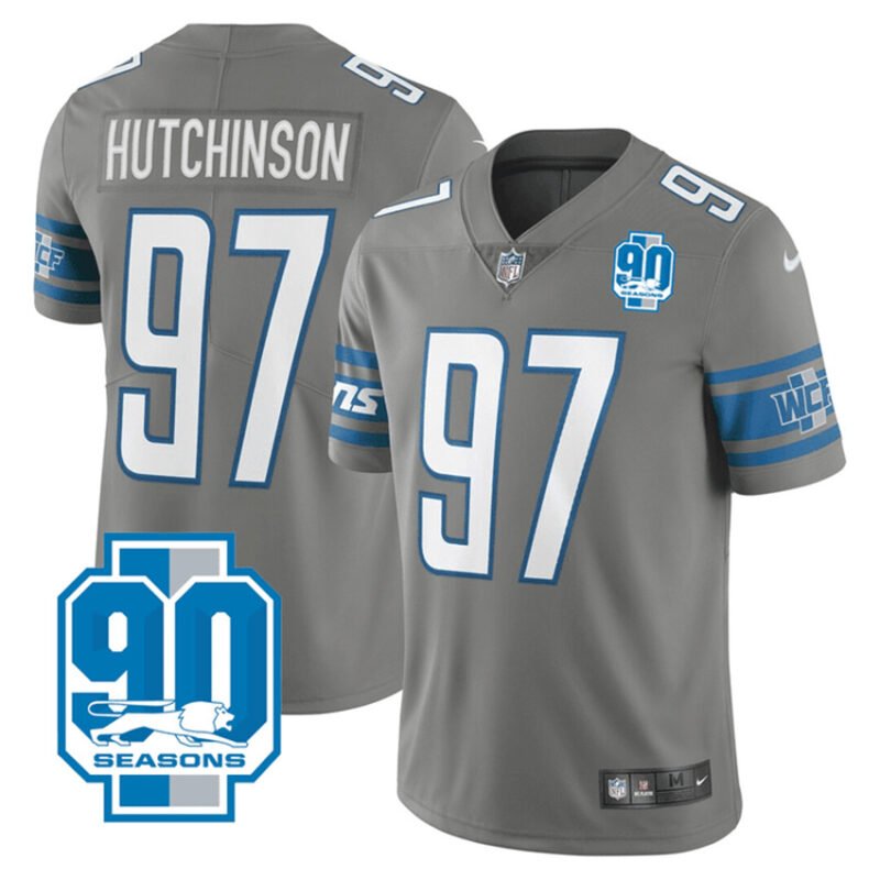 Grey Detroit Lions #97 Aidan Hutchinson 90th Anniversary Vapor Untouchable Limited Stitched Jersey - DTL80