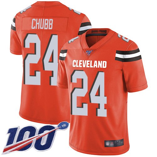 Nike Browns #24 Nick Chubb Orange Alternate Stitched NFL 100th Season Vapor Limited Jersey - CLB263