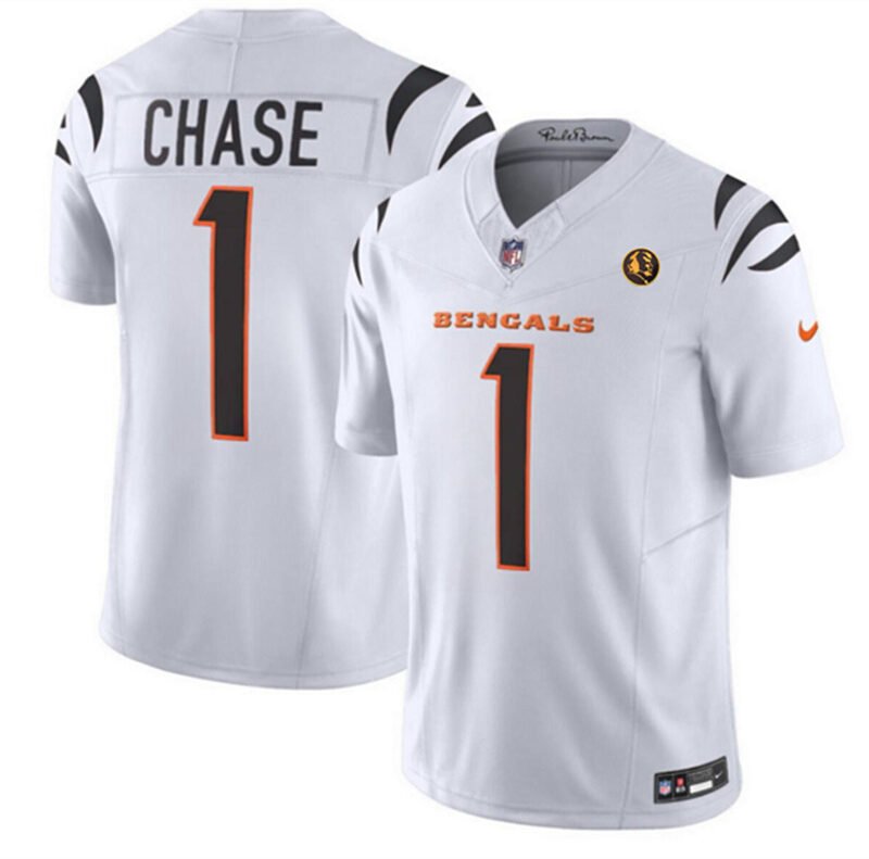 White Cincinnati Bengals #1 Ja'Marr Chase 2023 F.U.S.E. With John Madden Patch Vapor Limited Stitched Football Jersey - CCB125