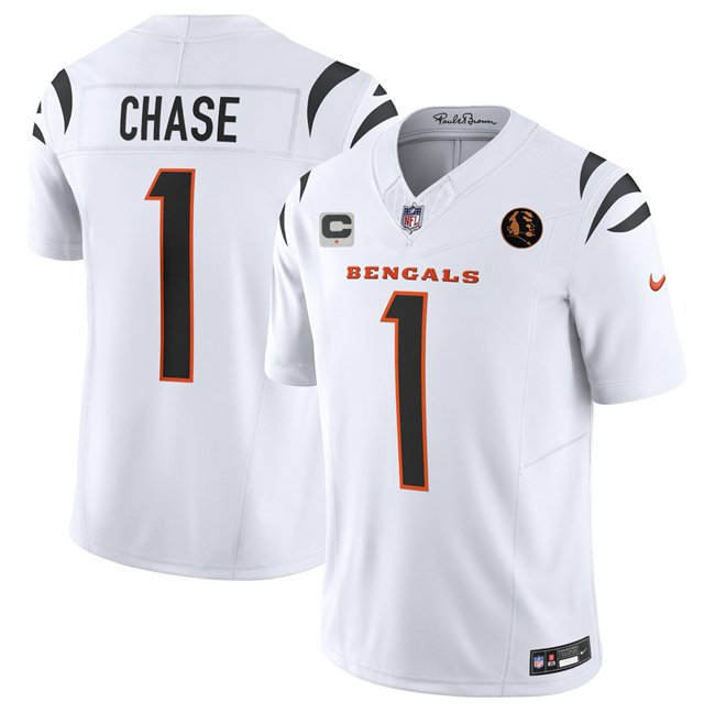 White Cincinnati Bengals #1 Ja'Marr Chase 2023 F.U.S.E. With John Madden Patch And 1-Star C Patch Vapor Limited Stitched Football Jersey - CCB17