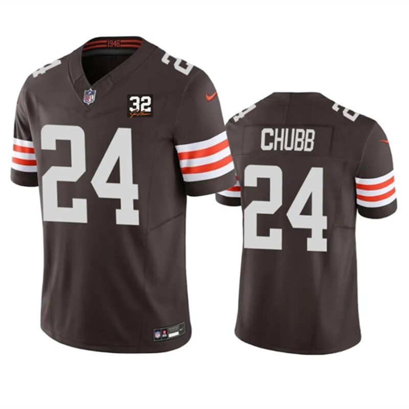 Brown Cleveland Browns #24 Nick Chubb 2023 F.U.S.E. With Jim Brown Memorial Patch Vapor Untouchable Limited Stitched Jersey - CLB66