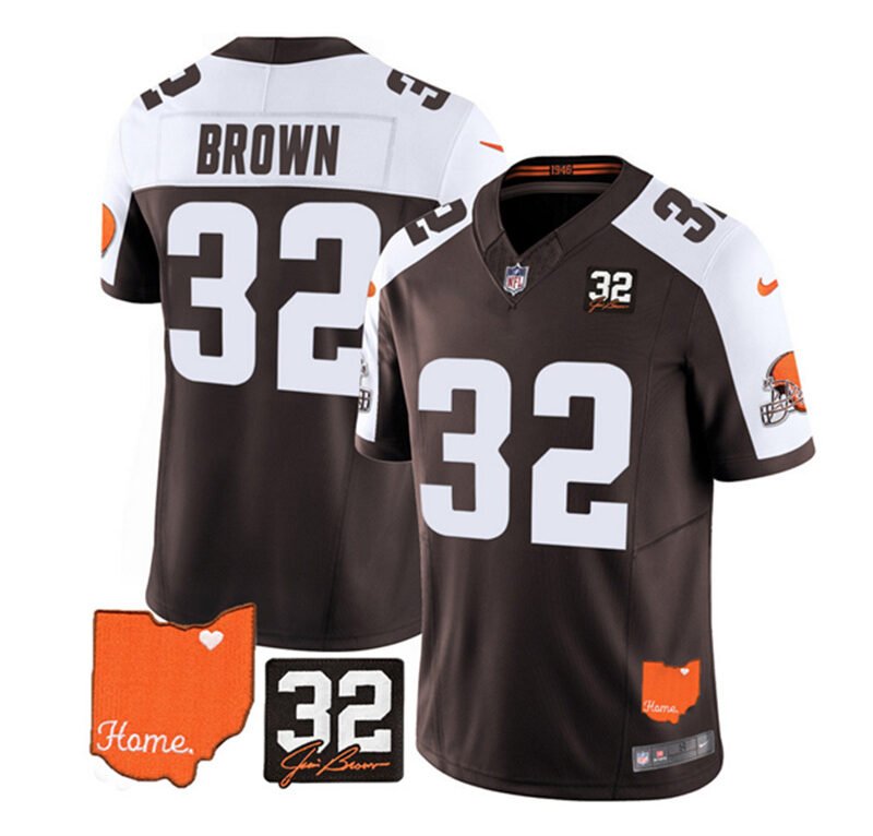 Brown/White Cleveland Browns #32 Jim Brown 2023 F.U.S.E. With Jim Brown Memorial Patch Vapor Untouchable Limited Stitched Jersey - CLB77