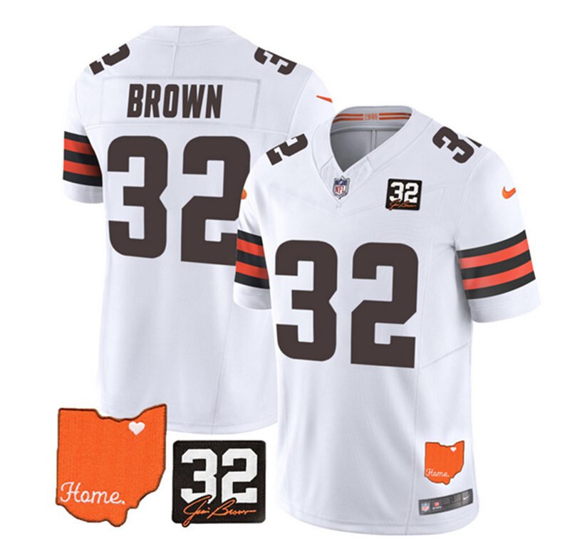 White Cleveland Browns #32 Jim Brown 2023 F.U.S.E. With Jim Brown Memorial Patch Vapor Untouchable Limited Stitched Jersey - CLB304