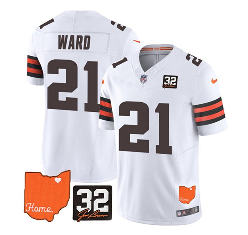 Brown Cleveland Browns #21 Denzel Ward White 2023 F.U.S.E. With Jim Memorial Patch Vapor Untouchable Limited Stitched Jersey - CLB133
