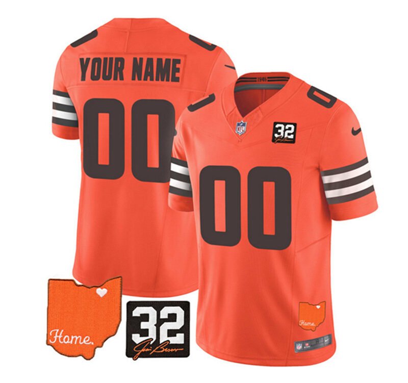 Orange Cleveland Browns Active Player Custom 2023 F.U.S.E. With Jim Brown Memorial Patch Vapor Untouchable Limited Stitched Jersey - CLB203