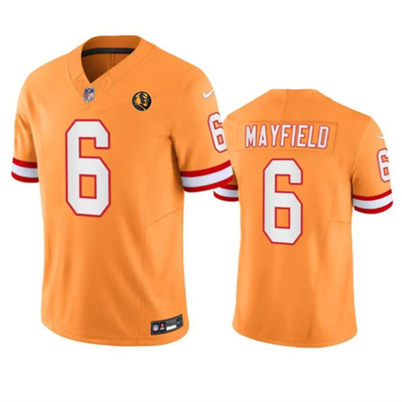 Orange Tampa Bay Buccaneers #6 Baker Mayfield 2023 F.U.S.E. Throwback With John Madden Patch Vapor Limited Stitched Football Jersey - TBB117