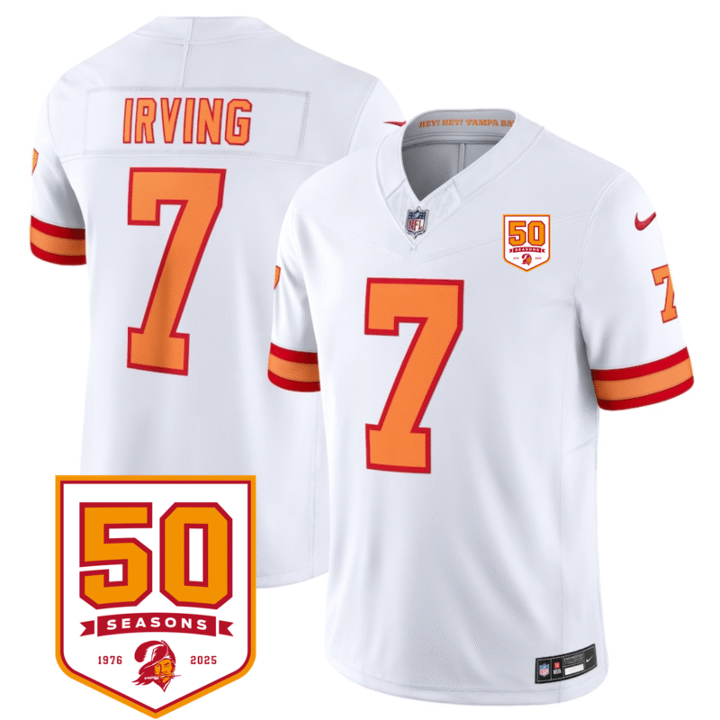 White Tampa Bay Buccaneers #7 Bucky Irving 2025 F.U.S.E. 50th Anniversary Patch Vapor Limited Stitched Jersey - TBB141