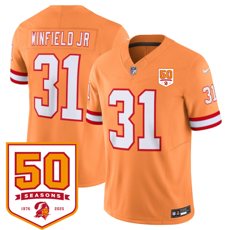 Orange Tampa Bay Buccaneers #31 Antoine Winfield Jr. 2025 F.U.S.E. 50th Anniversary Patch Vapor Limited Stitched Jersey - TBB63
