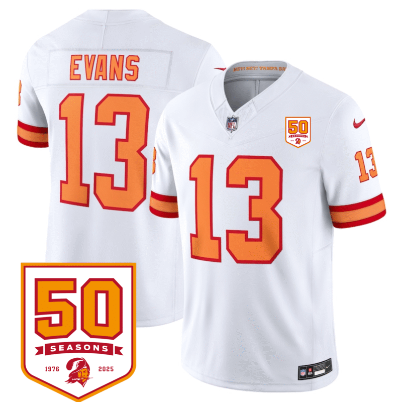 White Tampa Bay Buccaneers #13 Mike Evans 2025 F.U.S.E. 50th Anniversary Patch Vapor Limited Stitched Jersey - TBB126
