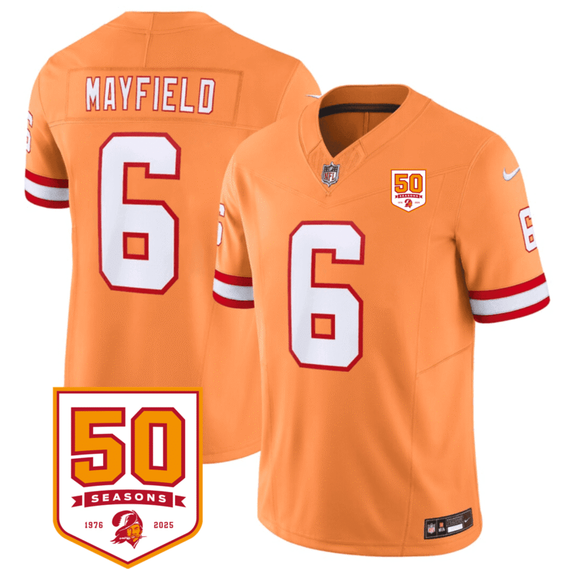 Orange Tampa Bay Buccaneers #6 Baker Mayfield 2025 F.U.S.E. 50th Anniversary Patch Vapor Limited Stitched Jersey - TBB176