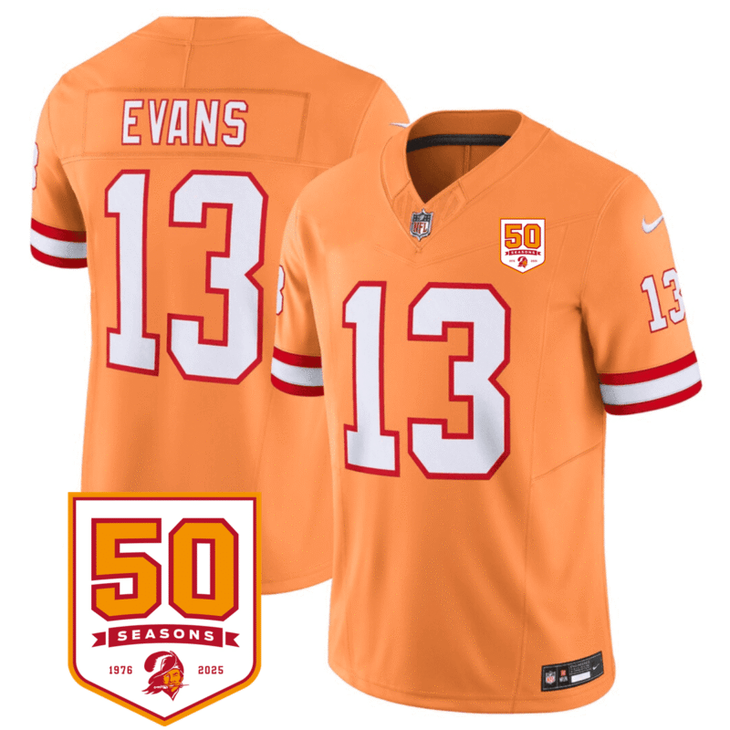 Orange Tampa Bay Buccaneers #13 Mike Evans 2025 F.U.S.E. 50th Anniversary Patch Vapor Limited Stitched Jersey - TBB123