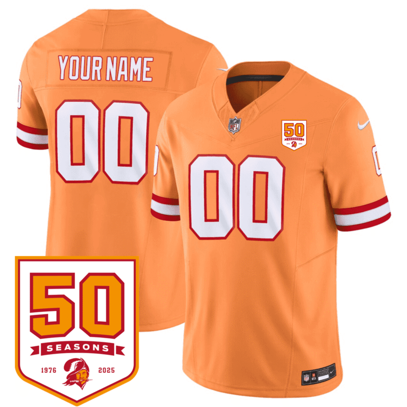 Orange Tampa Bay Buccaneers Active Player Custom 2025 F.U.S.E. 50th Anniversary Patch Vapor Limited Stitched Jersey - TBB185
