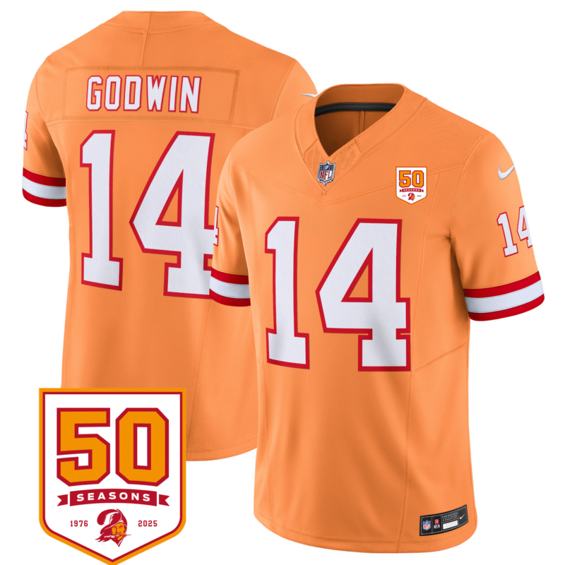 Orange Tampa Bay Buccaneers #14 Chris Godwin 2025 F.U.S.E. 50th Anniversary Patch Vapor Limited Stitched Jersey - TBB196