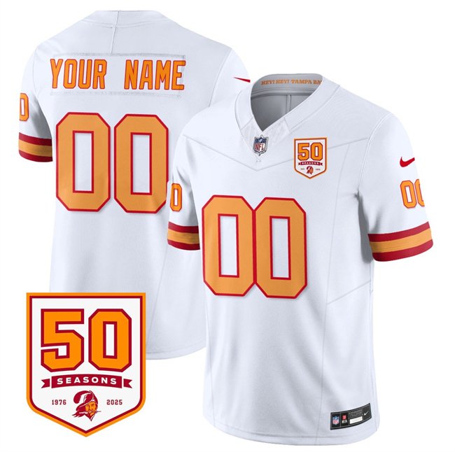 White Tampa Bay Buccaneers Active Player Custom 2025 F.U.S.E. 50th Anniversary Patch Vapor Limited Stitched Jersey - TBB131