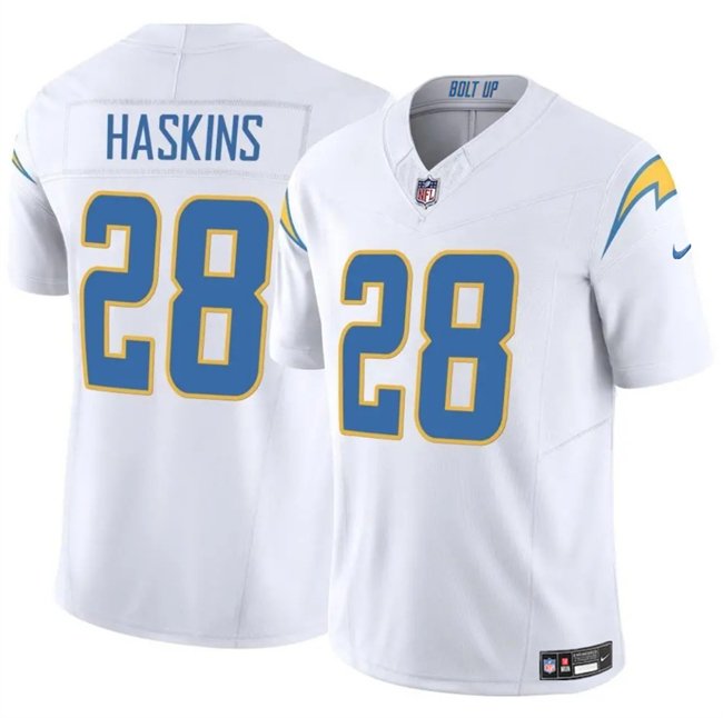White Los Angeles Chargers #28 Hassan Haskins 2024 F.U.S.E Vapor Limited Stitched Football Jersey - LCJ18