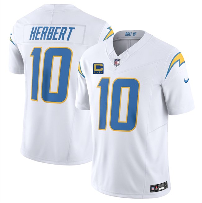 White Los Angeles Chargers #10 Justin Herbert 2025 F.U.S.E With 4-Star C Patch Vapor Limited Stitched Football Jersey - LCJ139