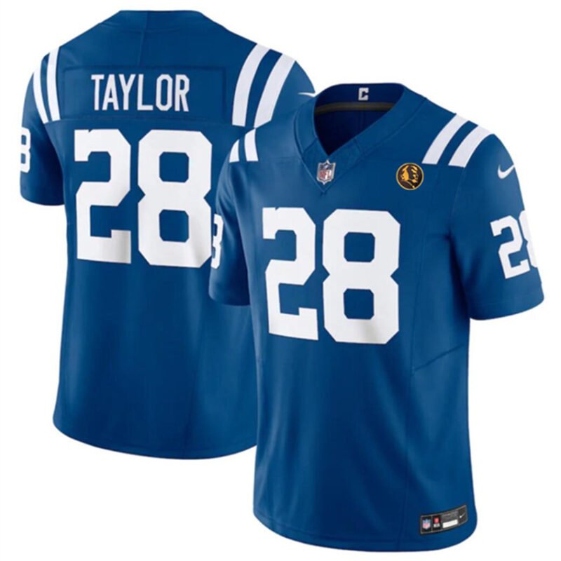 Blue Indianapolis Colts #28 Jonathan Taylor 2023 F.U.S.E. With John Madden Patch Vapor Limited Stitched Football Jersey - IDC249