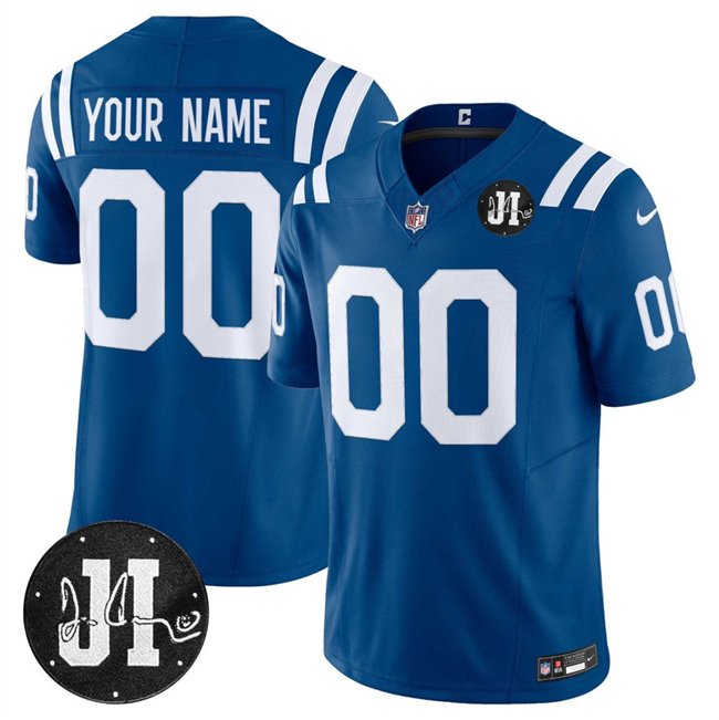 Blue Indianapolis Colts Active Player Custom 2025 F.U.S.E. Jim Irsay Patch Vapor Limited Stitched Football Jersey - IDC260
