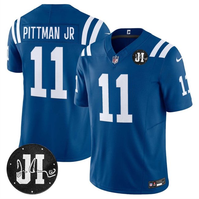 Blue Indianapolis Colts #11 Michael Pittman Jr. 2025 F.U.S.E. Jim Irsay Patch Vapor Limited Stitched Football Jersey - IDC173