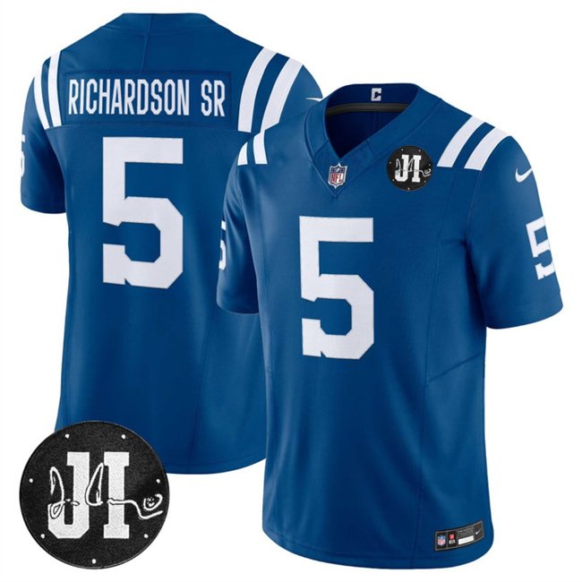 Blue Indianapolis Colts #5 Anthony Richardson 2025 F.U.S.E. Jim Irsay Patch Vapor Limited Stitched Football Jersey - IDC108