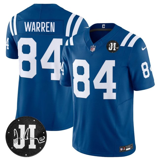Blue Indianapolis Colts #84 Tyler Warren 2025 F.U.S.E. Jim Irsay Patch Vapor Limited Stitched Football Jersey - IDC88