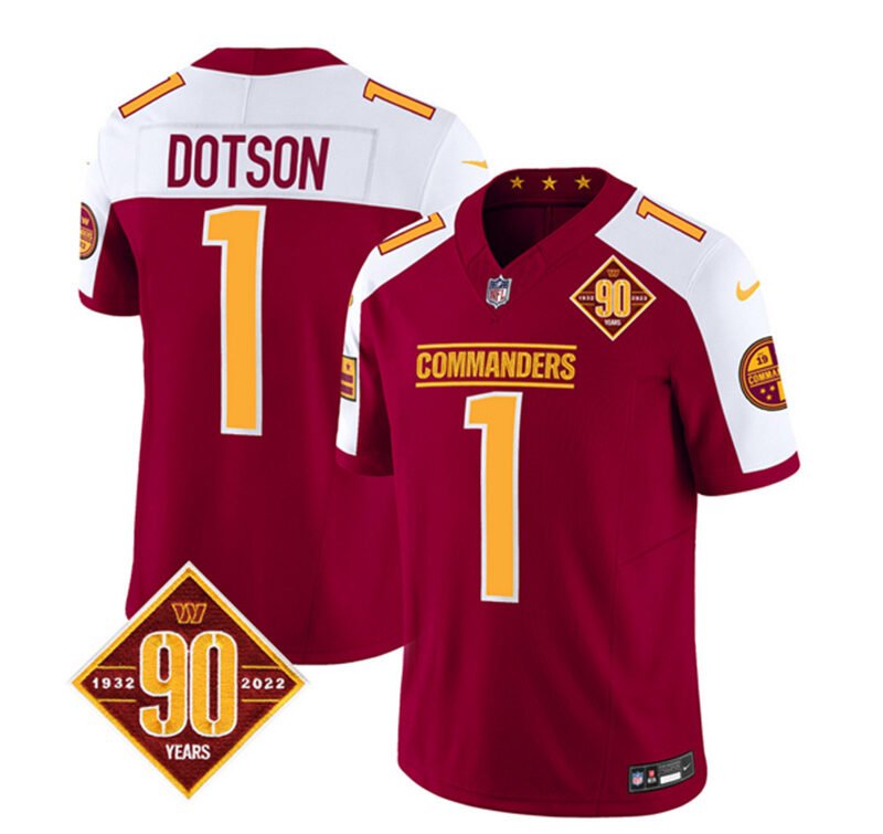 Burgundy/White Washington Commanders #1 Jahan Dotson 2023 F.U.S.E. 90th Anniversary Vapor Limited Stitched Football Jersey - WAC160