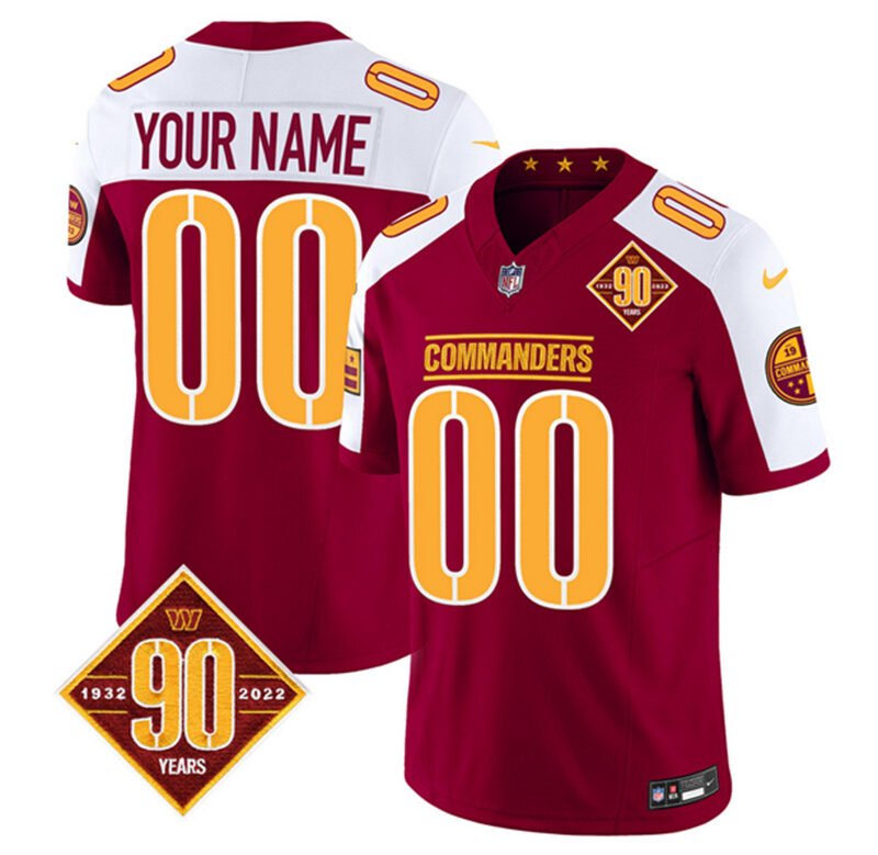 Burgundy/White Washington Commanders Active Player Custom 2023 F.U.S.E. 90th Anniversary Vapor Limited Stitched Football Jersey - WAC132