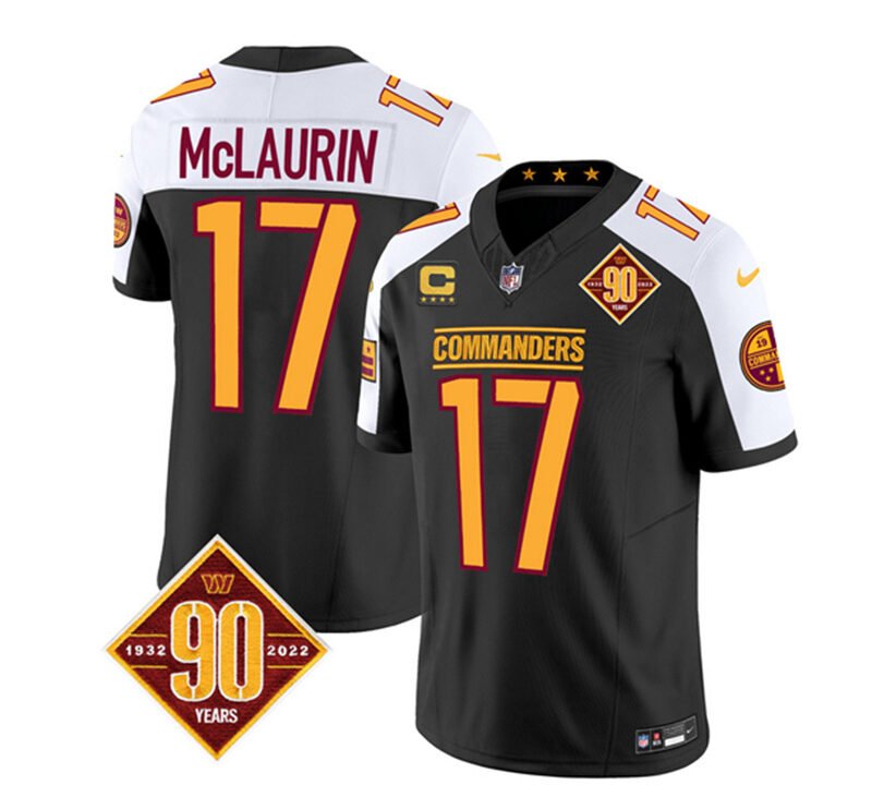 Black/White Washington Commanders #17 Terry McLaurin 2023 F.U.S.E. With 4-Star C Patch 90th Anniversary Vapor Limited Stitched Football Jersey - WAC206