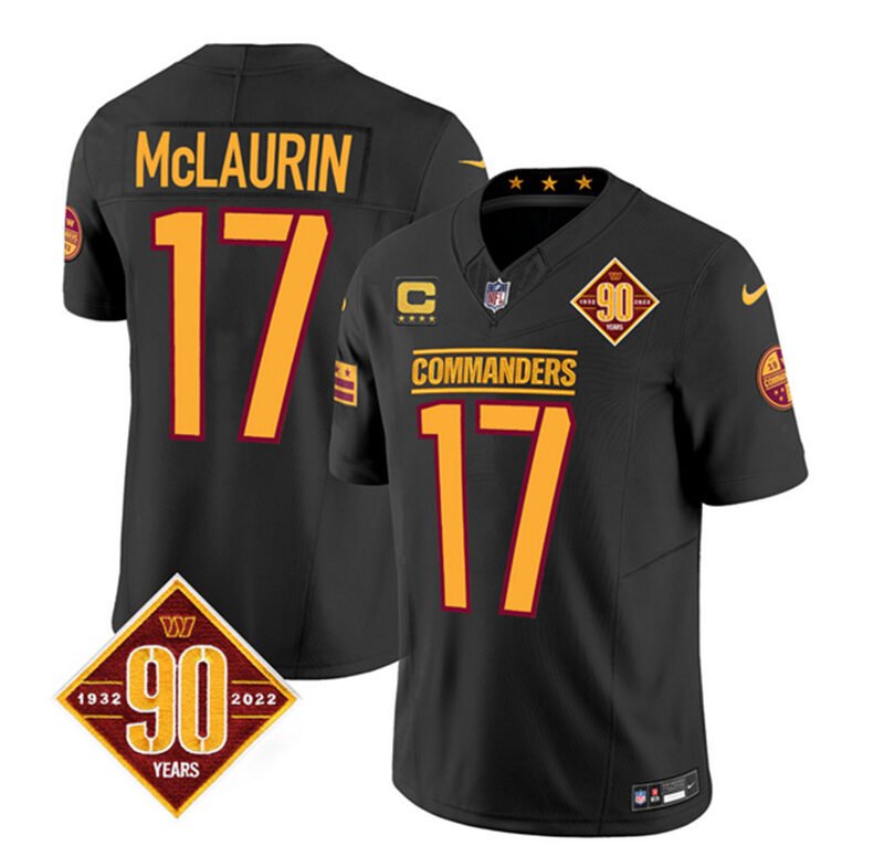 Black Washington Commanders #17 Terry McLaurin 2023 F.U.S.E. With 4-Star C Patch 90th Anniversary Vapor Limited Stitched Football Jersey - WAC229