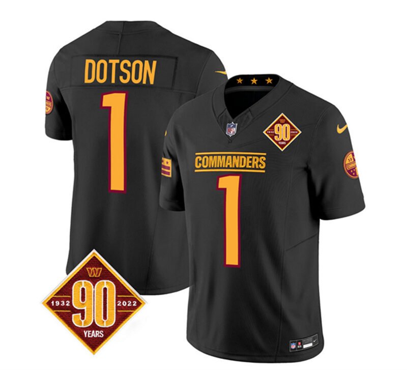 Black Washington Commanders #1 Jahan Dotson 2023 F.U.S.E. 90th Anniversary Vapor Limited Stitched Football Jersey - WAC219